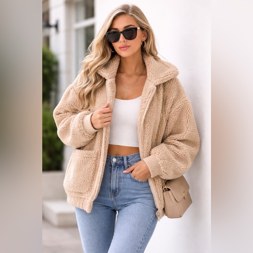 I.AM.GIA Pixie Sherpa Teddy Jacket | Full Zip Fleece | Camel Beige | XS